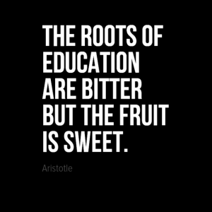 "The roots of education are bitter but the fruit is sweet." Aristotle