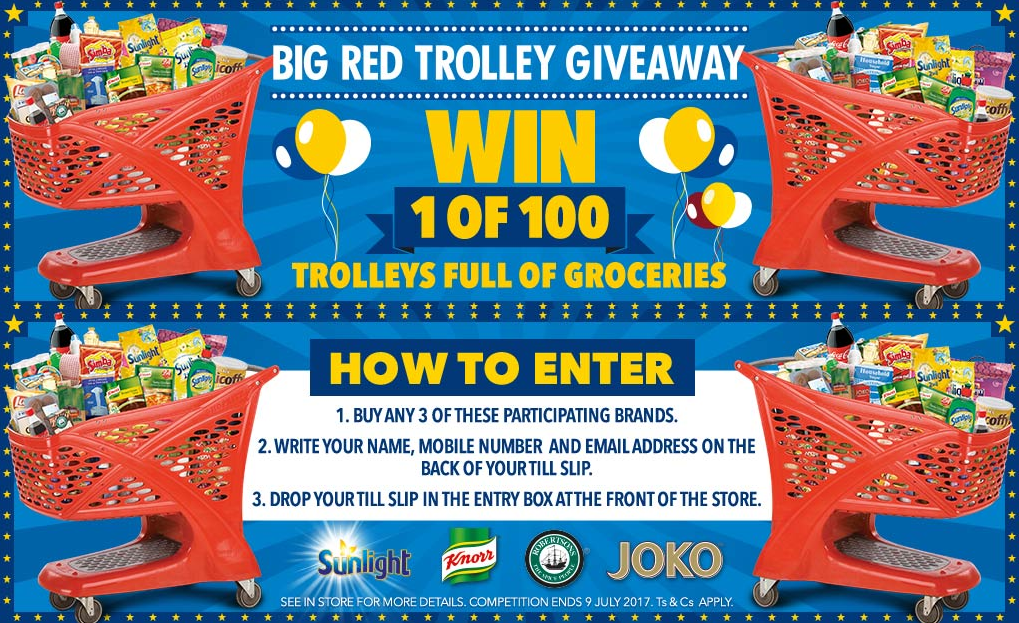 Big Red Trolley Giveaway. Win 1 of 100 Trolleys full of groceries with Shoprite Zambia